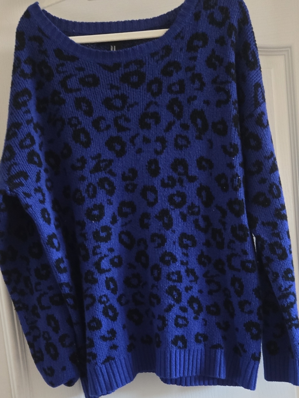 Forever 21 Blue and Black Leopard-Print Crewneck Sweater